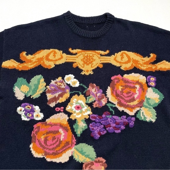 VTG Grandma embroidered floral cottagecore sweater XL - XXL - Picture 2 of 11
